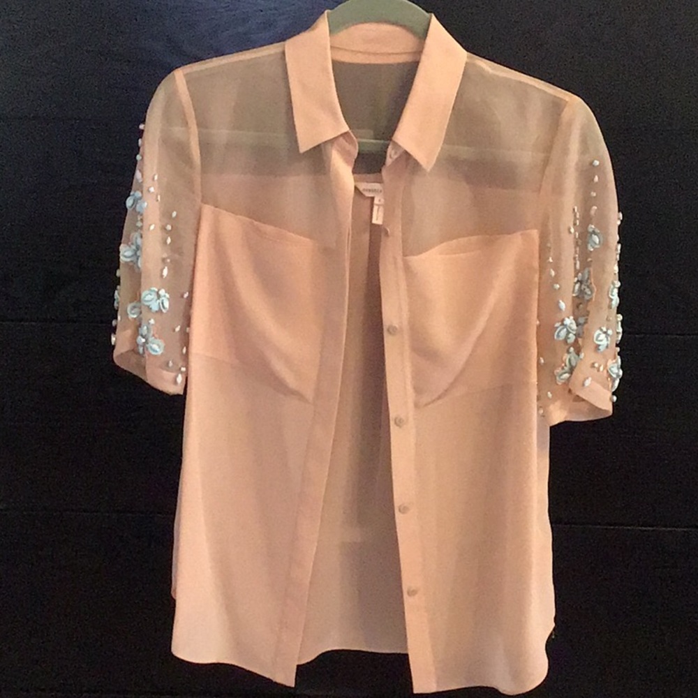 Rebecca Taylor Blush Silk embellished size 4 Shirt - Picture 4 of 11